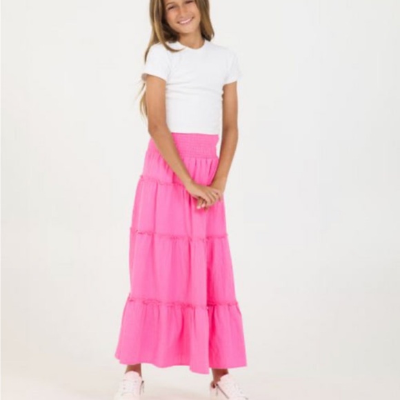 VINTAGE HAVANA HOT PINK MAXI SKIRT Kid’s LARGE 14 - Picture 1 of 7